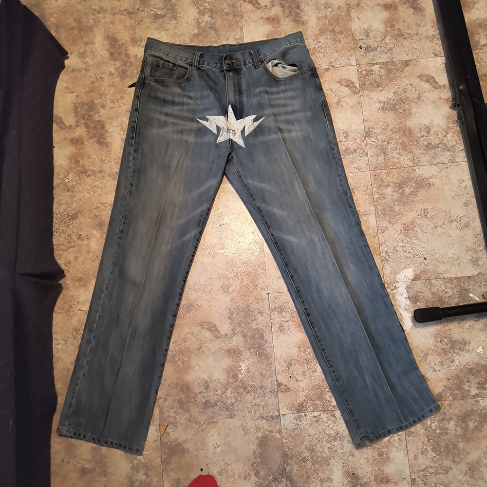 Bathing Ape Japanese 36 Waist Men's Denim Jeans with Star Design